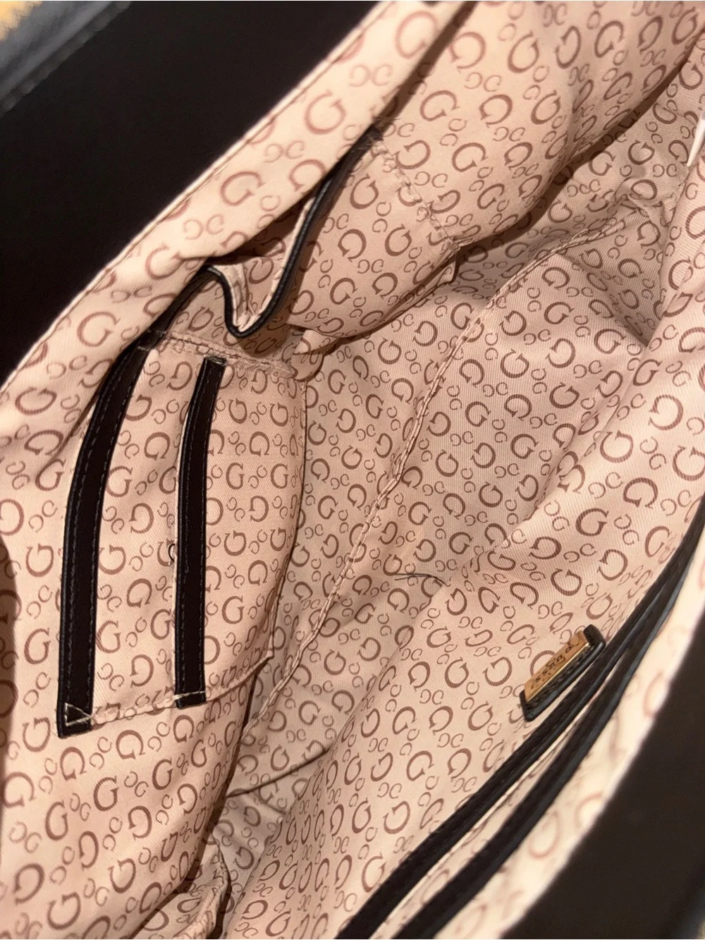 Guess Black Satchel with Gold Hardware and Charm Tags